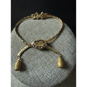 Vtg Goldette Victorian Revival Slide Bracelet Signed Lariat Gold Tone Capsule